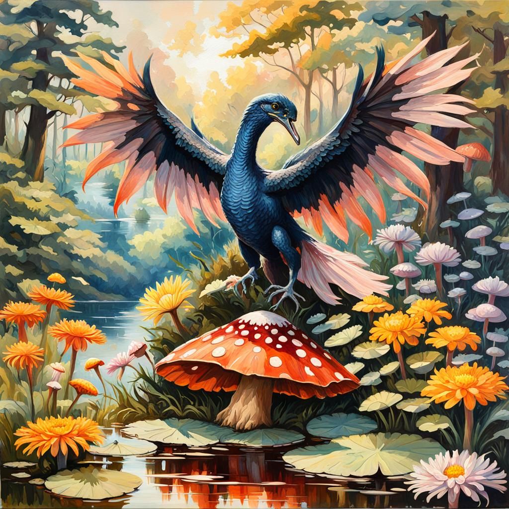 Majestic Drake in Cottagecore Garden, Impressionist Style