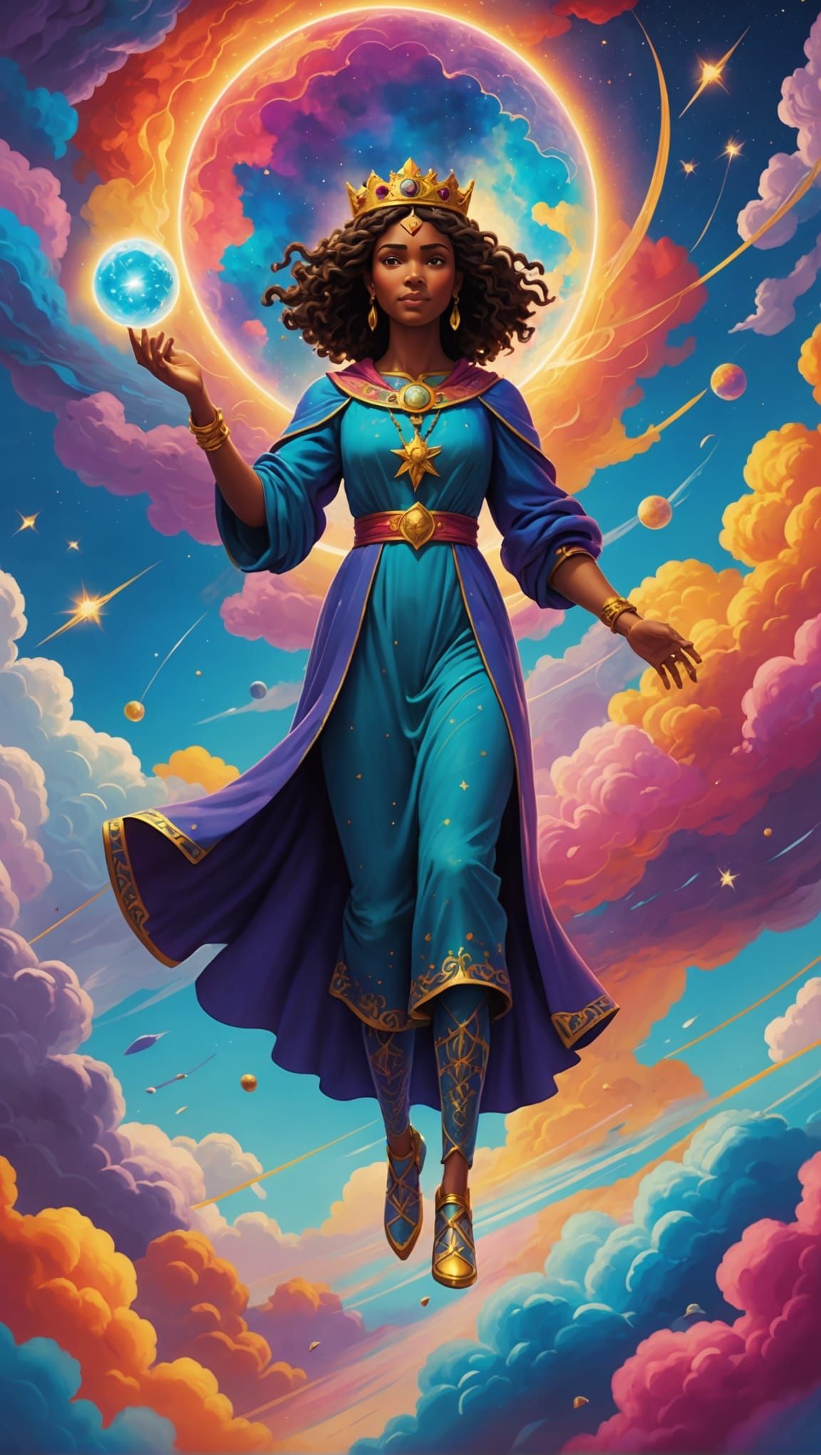 Celestial Being Emerges from Clouds: 3D Digital Art