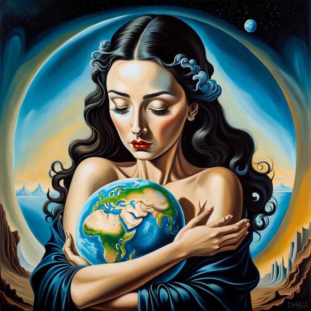 Woman Cradling Earth: Surrealist Concept Art