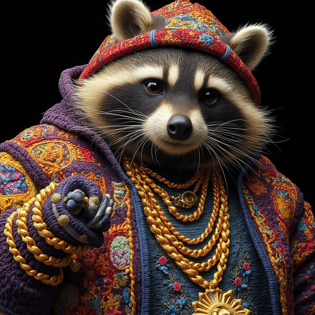 Raccoon with Chains in Hyperrealistic Style