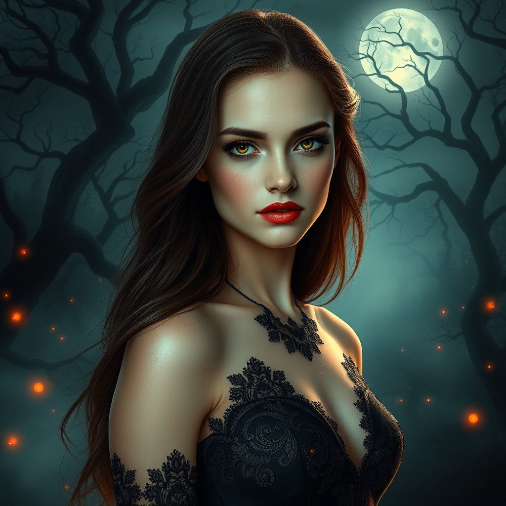 Bella Radiating Ethereal Glow in Gothic Forest