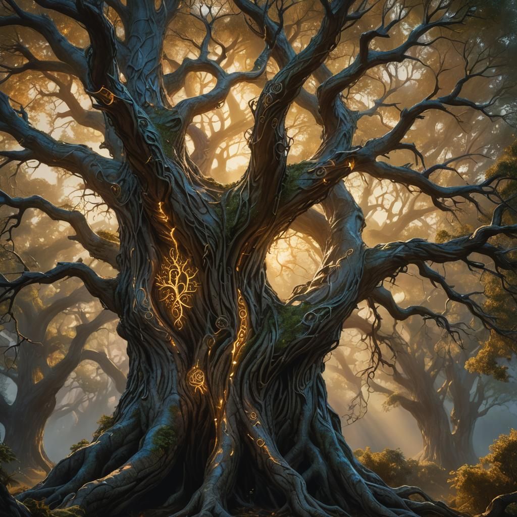 Majestic Tree of Gondor with Elvish Runes