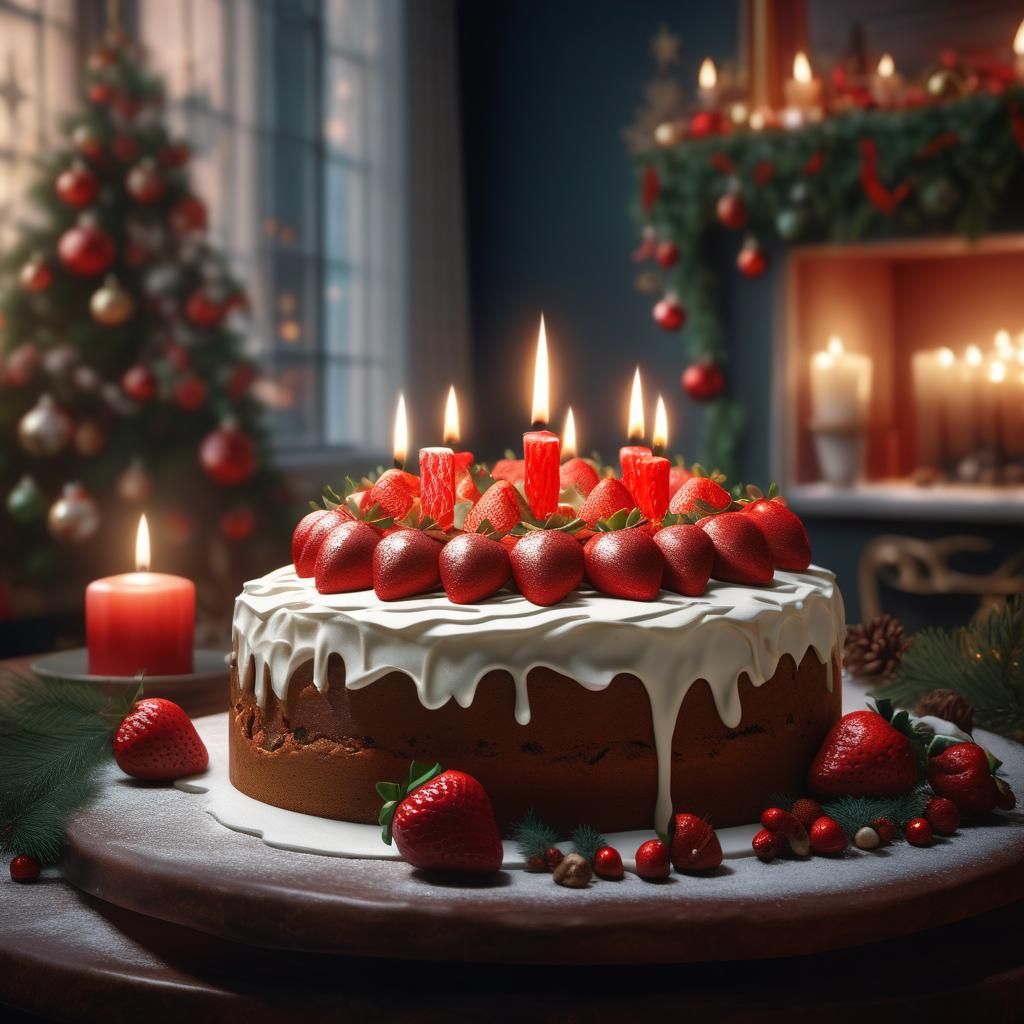 hyperrealistic, sharp photo, christmas cake with lot of crea...
