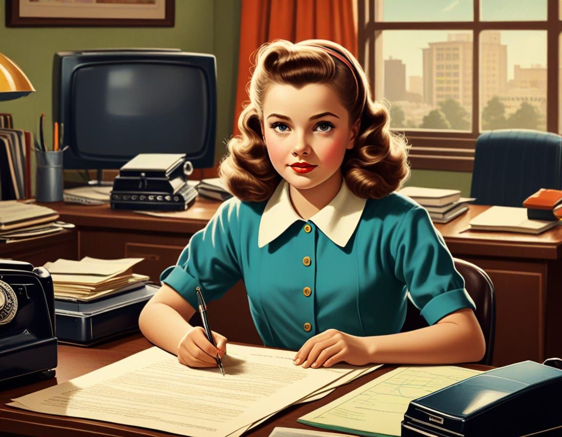 Retro Illustration: Girl in 1950s Office Ad