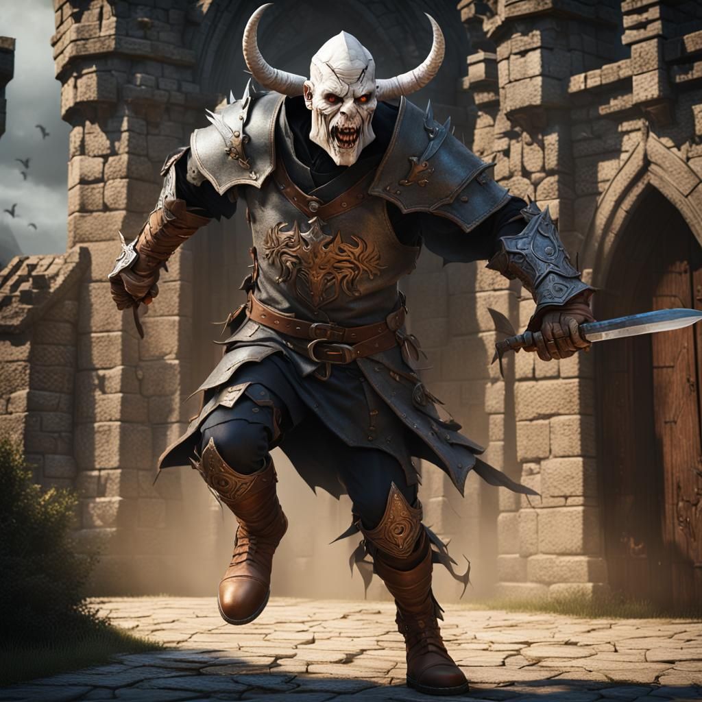 Demon Spy Escaping Castle, Dark Fantasy Concept Art