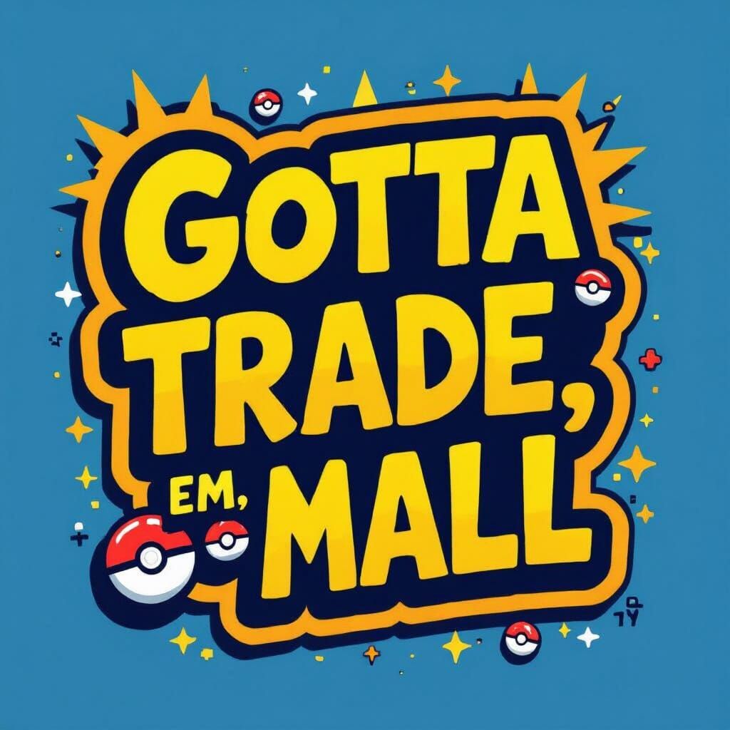 Playful "Gotta Trade Em All" Sign in Vibrant Colors