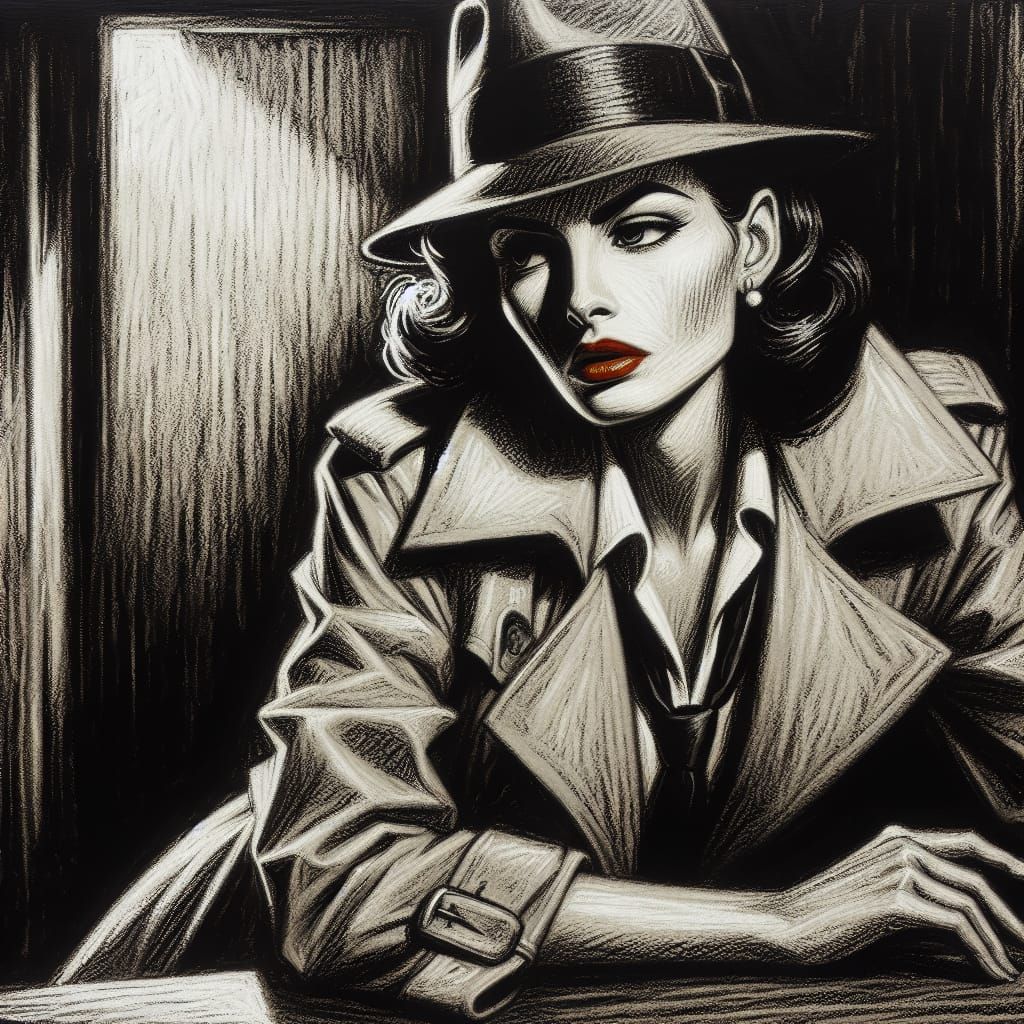Glamorous Female Detective in Noir Style
