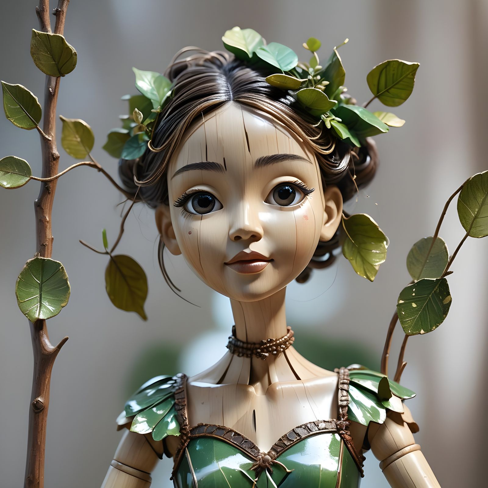 Surreal Wooden Doll with Intricate Details and Naturalistic....