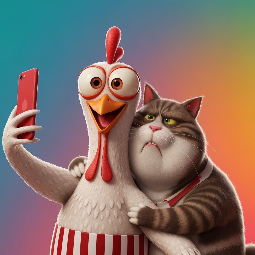 Chicken and Grumpy Cat Selfie in KFC Restaurant