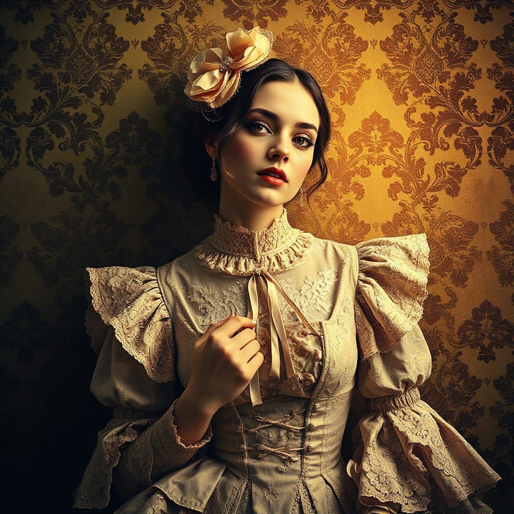 Victorian Woman in Baroque Setting: A Surreal Portrait
