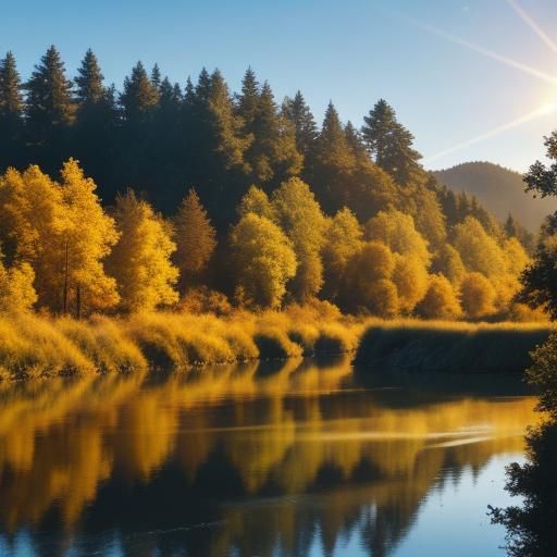 Sunlit River Landscape with Translucent Water