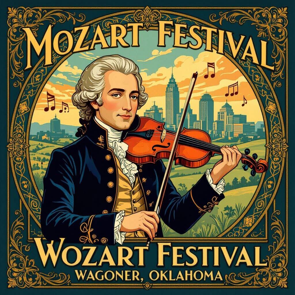 Mozart Festival Poster in Whimsical Illustration Style