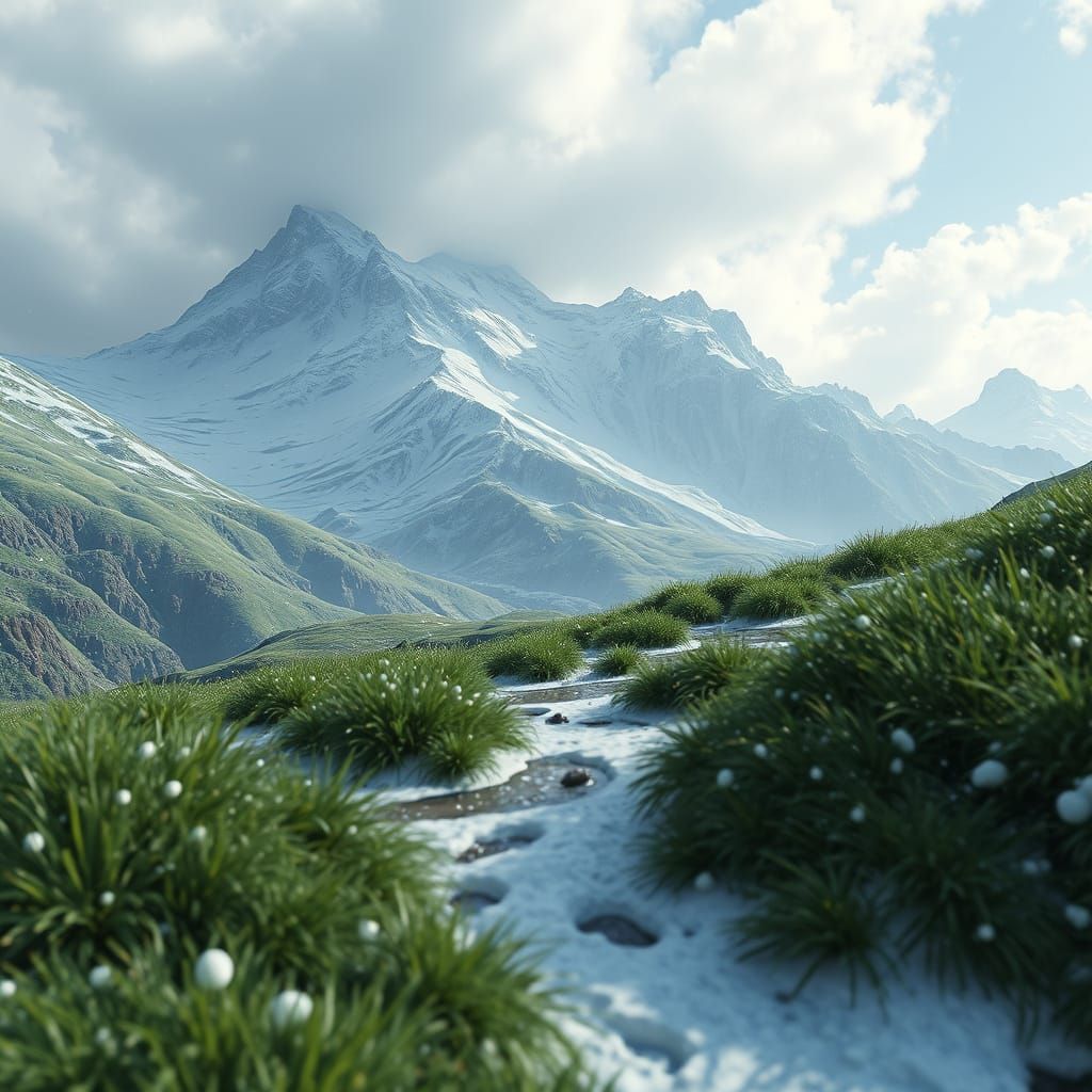 Fantastical Mountain Landscape in Deep, Vivid Colors