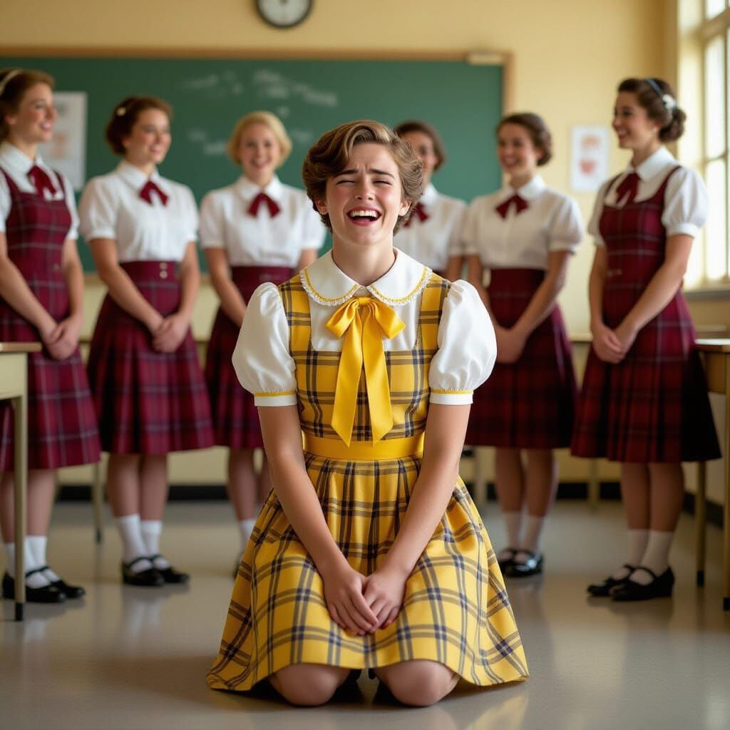 Crying Young Man in Classroom, Nostalgic Film Still