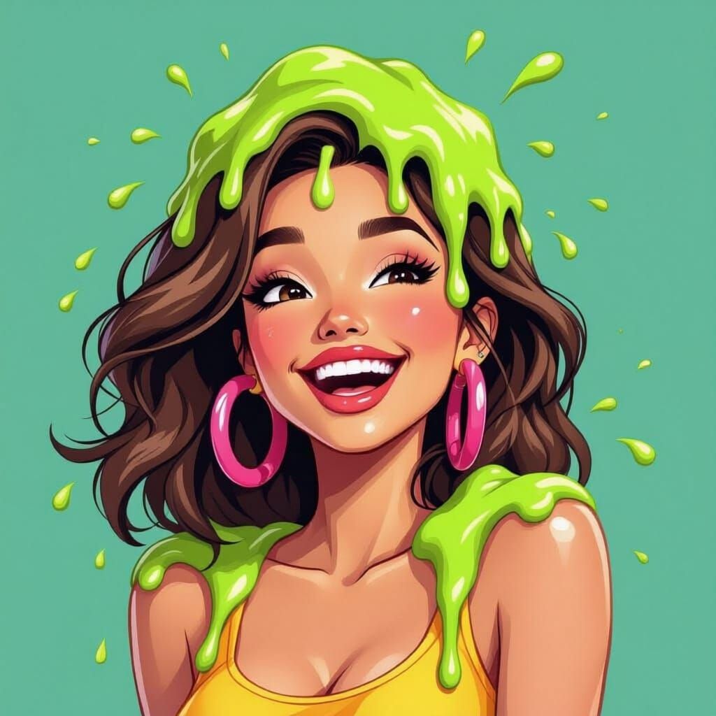 Woman Enjoying Nickelodeon Slime Shower