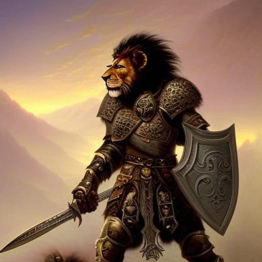 Fierce Lion Warrior in Heavy Armor