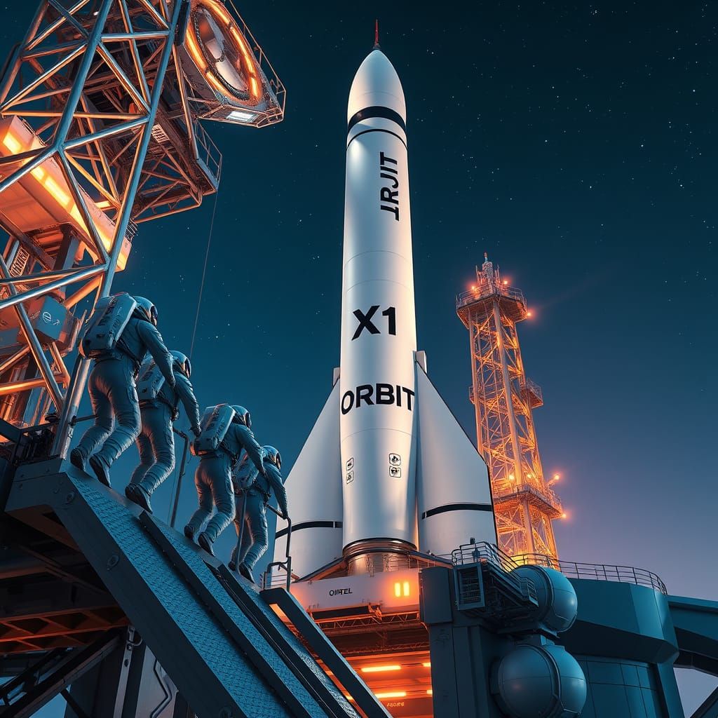 Astronauts Board the Futuristic X1 ORBIT Rocket