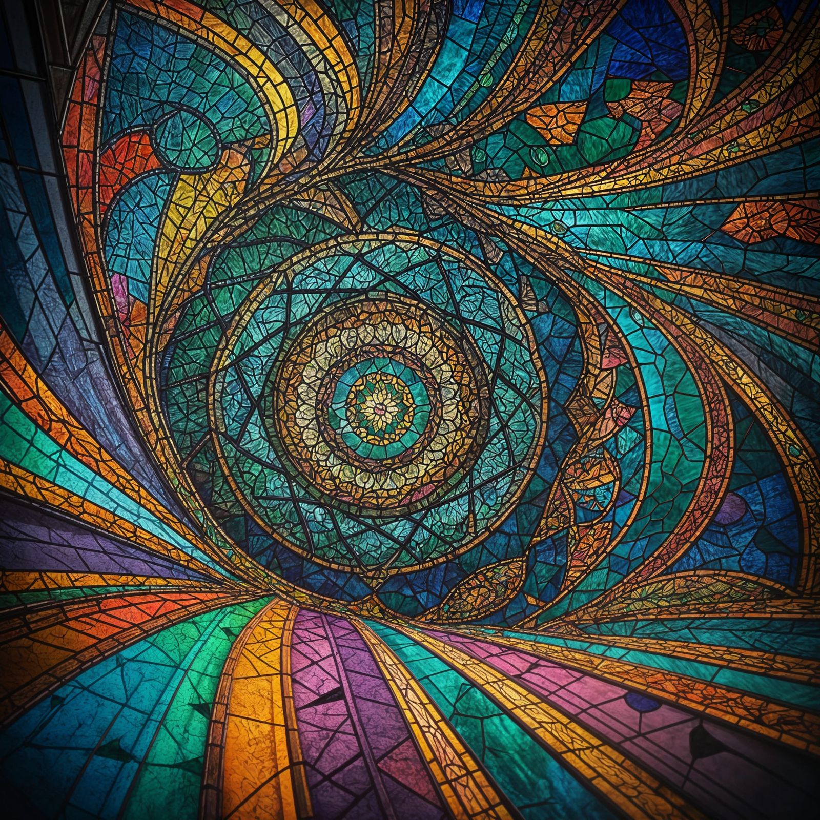 Vibrant Abstract Tessellations in Stained Glass Style