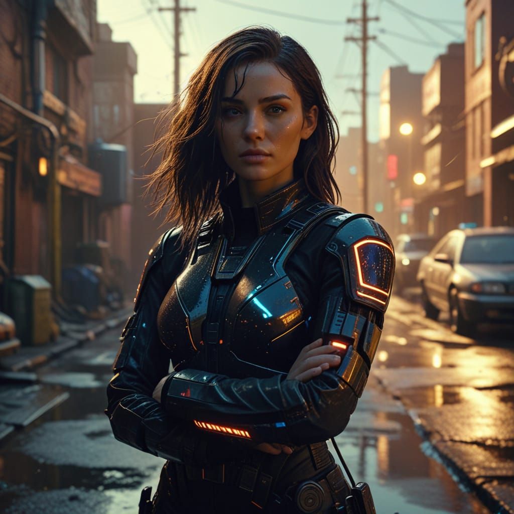 Cyberpunk Police Officer in a Gritty, Dystopian Future