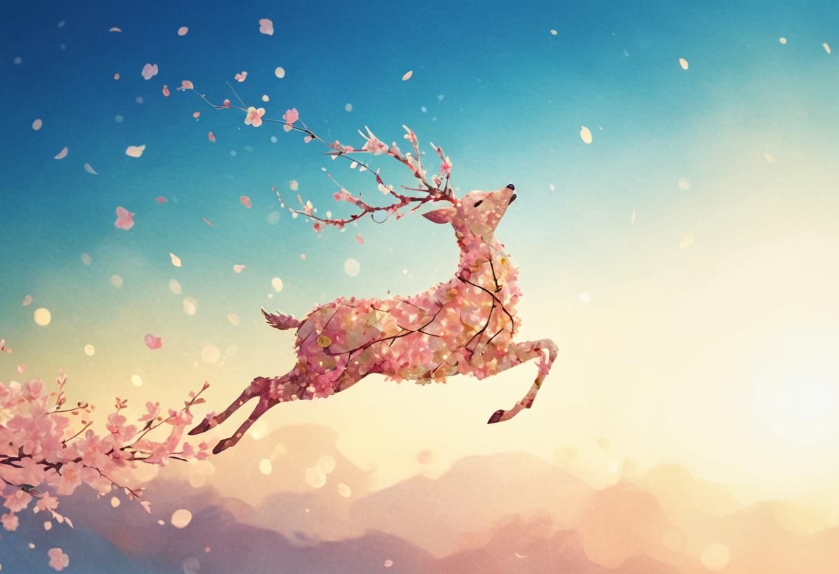 Cherry Blossom Deer in Digital Art Style