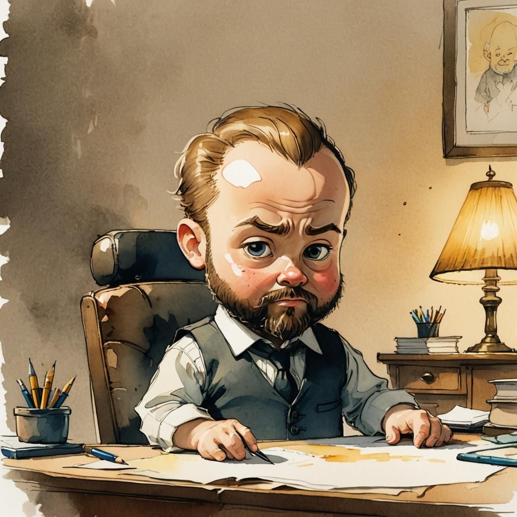 Whimsical Boss Baby Illustration in Watercolor and Ink