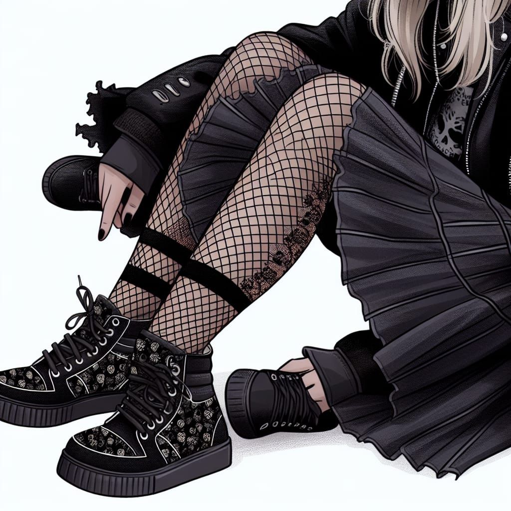 cartoon goth, fishnets and vans