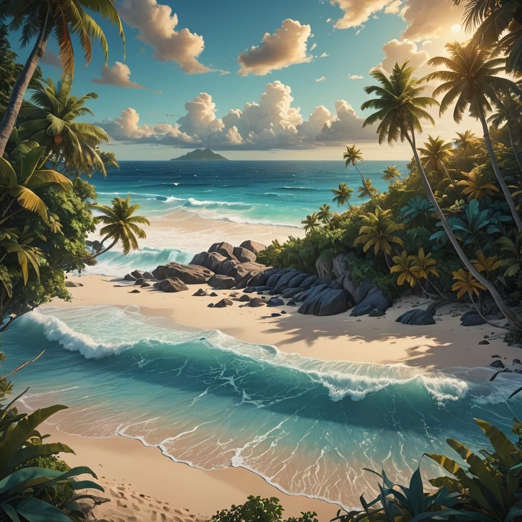 Caribbean Island Beach in Golden Hour Light