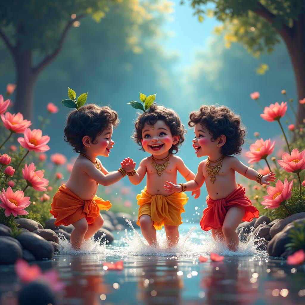 Divine Infants Play in Dreamlike Realm, Digital Art