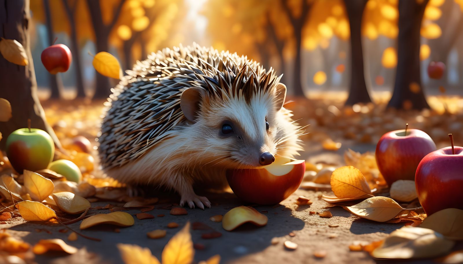 Cute Hedgehog Runs Through Autumn Leaves Detailed Matte Pain...