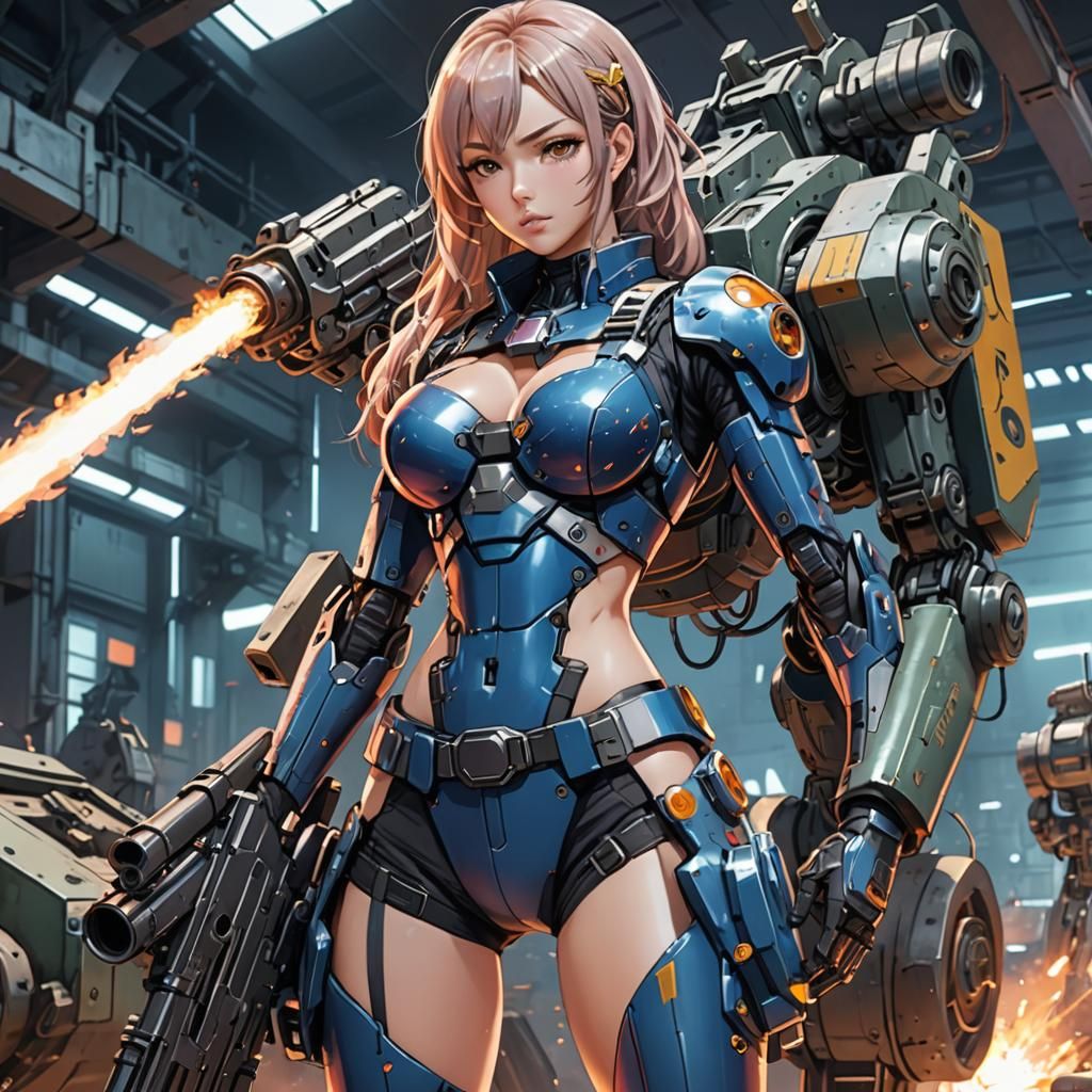 Anime woman equipped with light mech gear