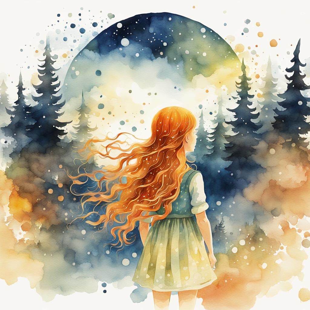 Ginger Girl in German Folk Tale, Digital Watercolor