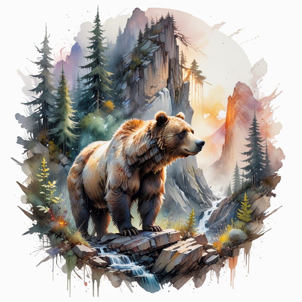 Majestic Grizzly Bear in Sunset Forest