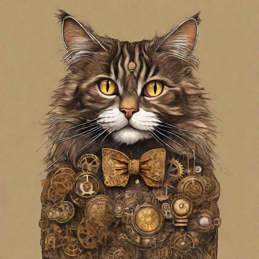 Steampunk Cat in Elegant Gearwork Attire