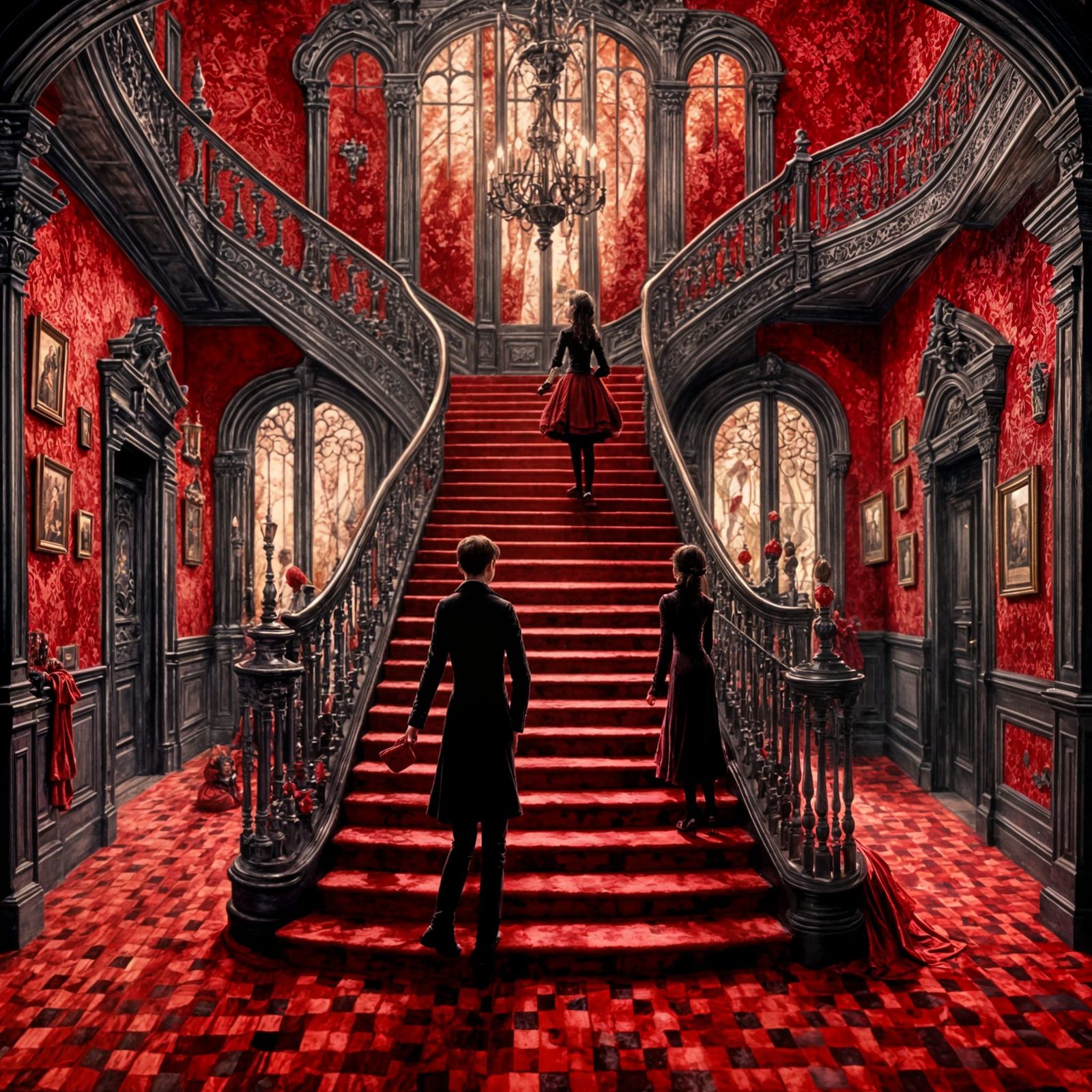 Gothic Victorian Mansion Illustration in Dark Romanticism St...