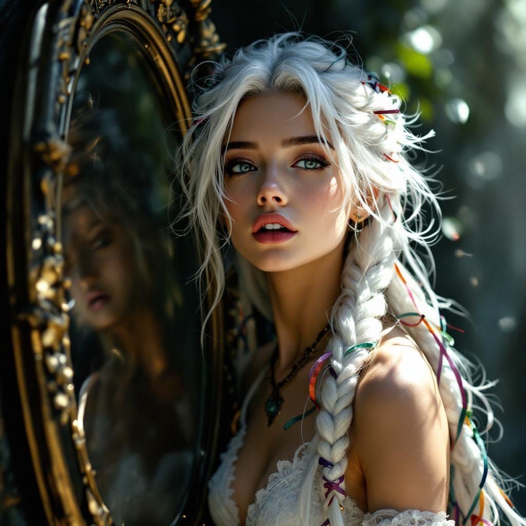 Enchanting Wizard Beside a Magical Mirror