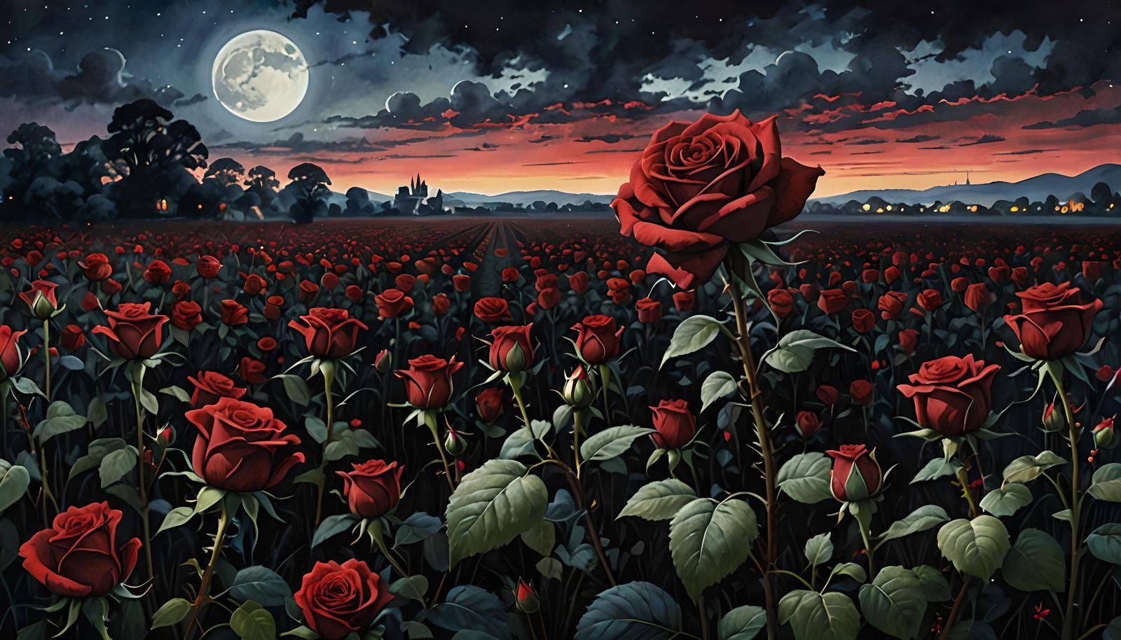 Black Roses Watercolour Painting in Surrealist Style