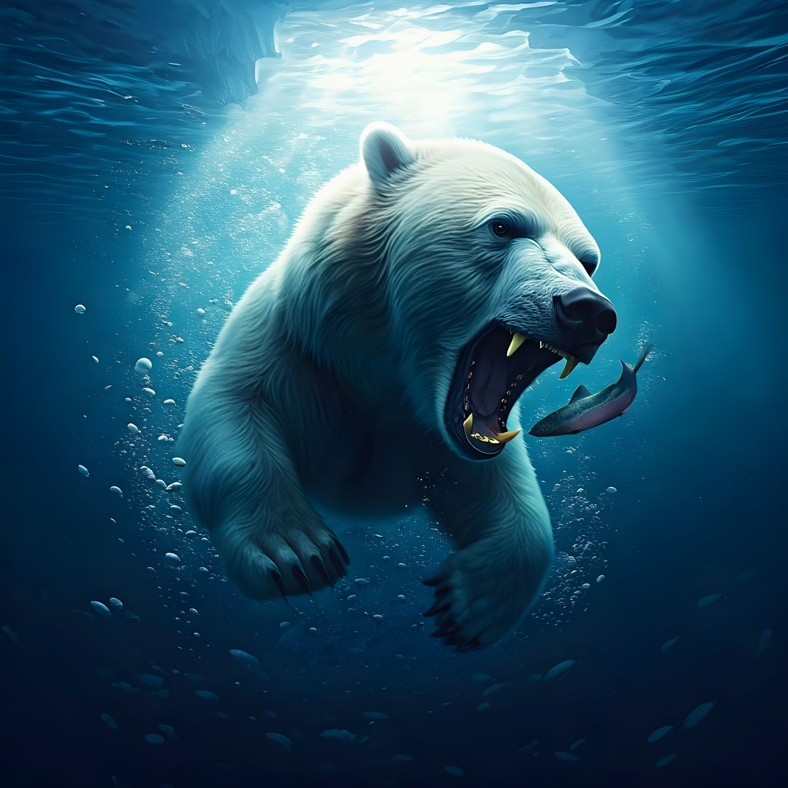Powerful Polar Bear in Underwater Chase