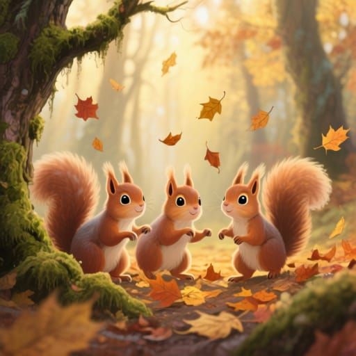 Adorable Squirrels Play in Autumn Leaves