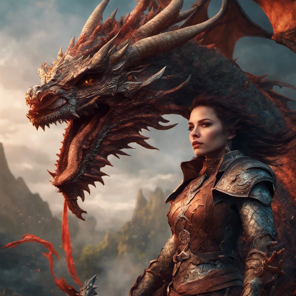 Dragon Rider Warrior Lady in Detailed Matte Painting