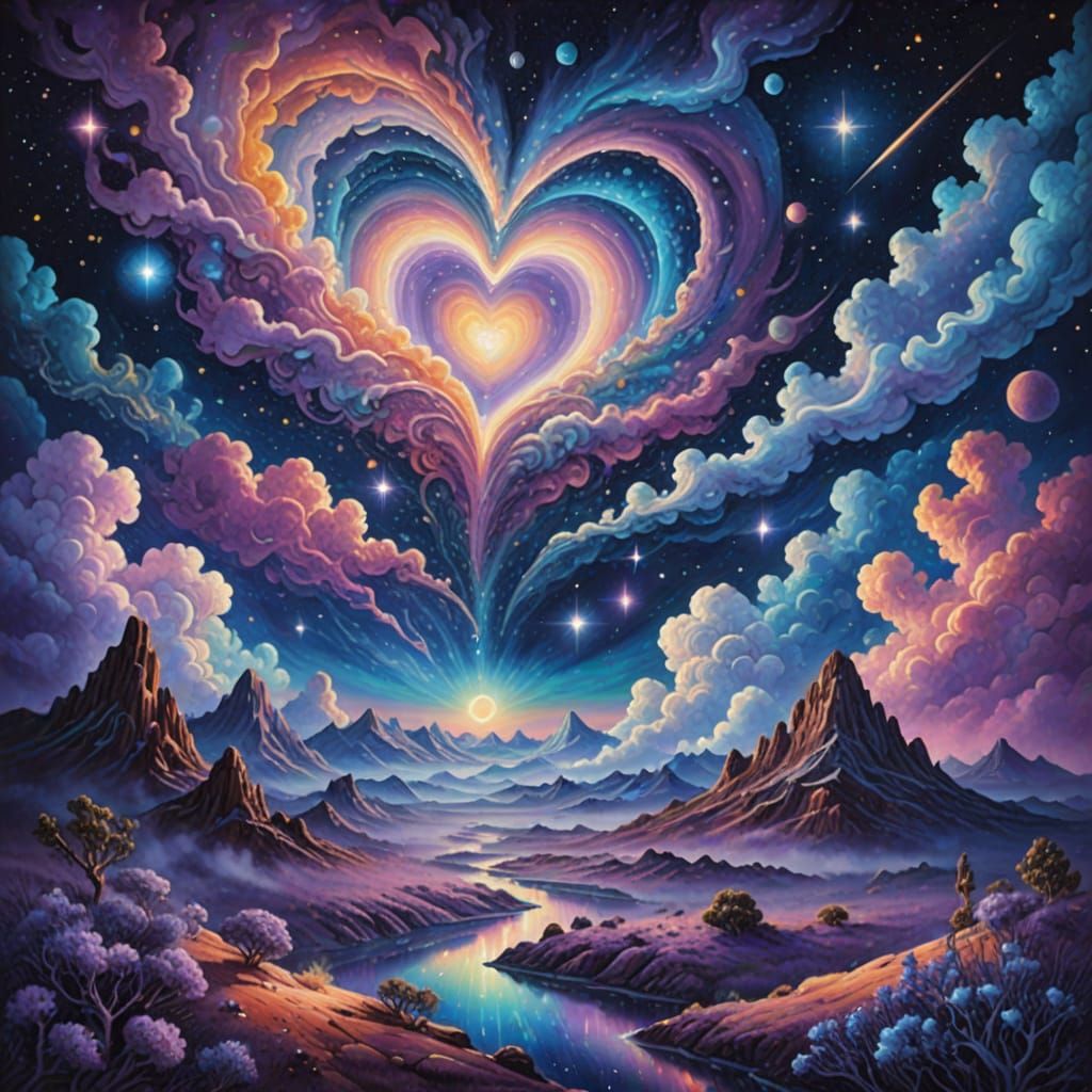 Ethereal Star System in Lavender and Blue Gas, Twinkling wit...