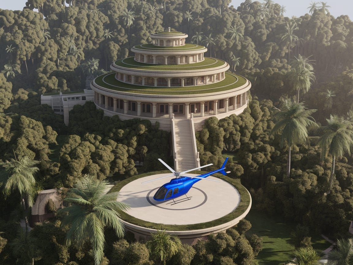 Luxurious Green Mansion in Tropical Forest, Futuristic Style