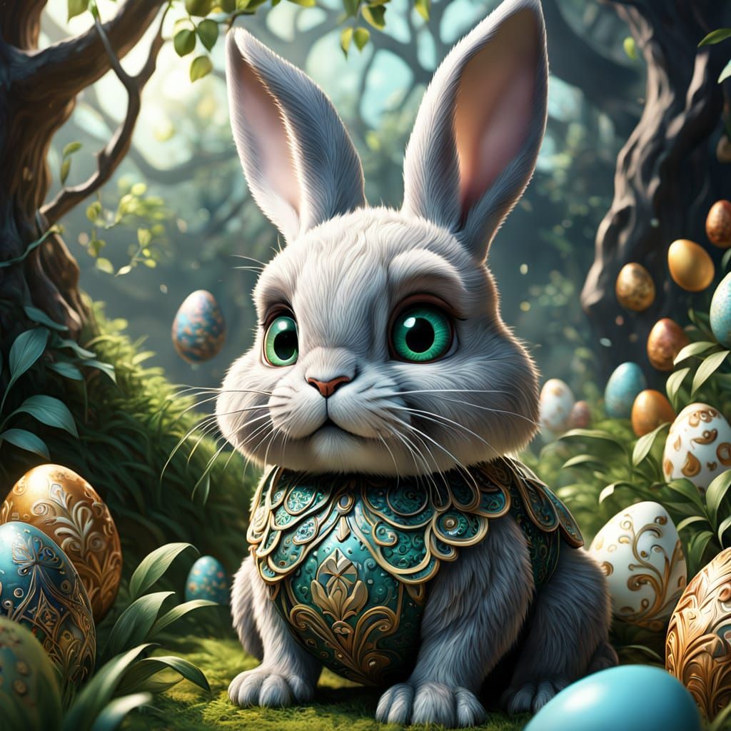 Whimsical Easter Bunny in Intricate Digital Painting