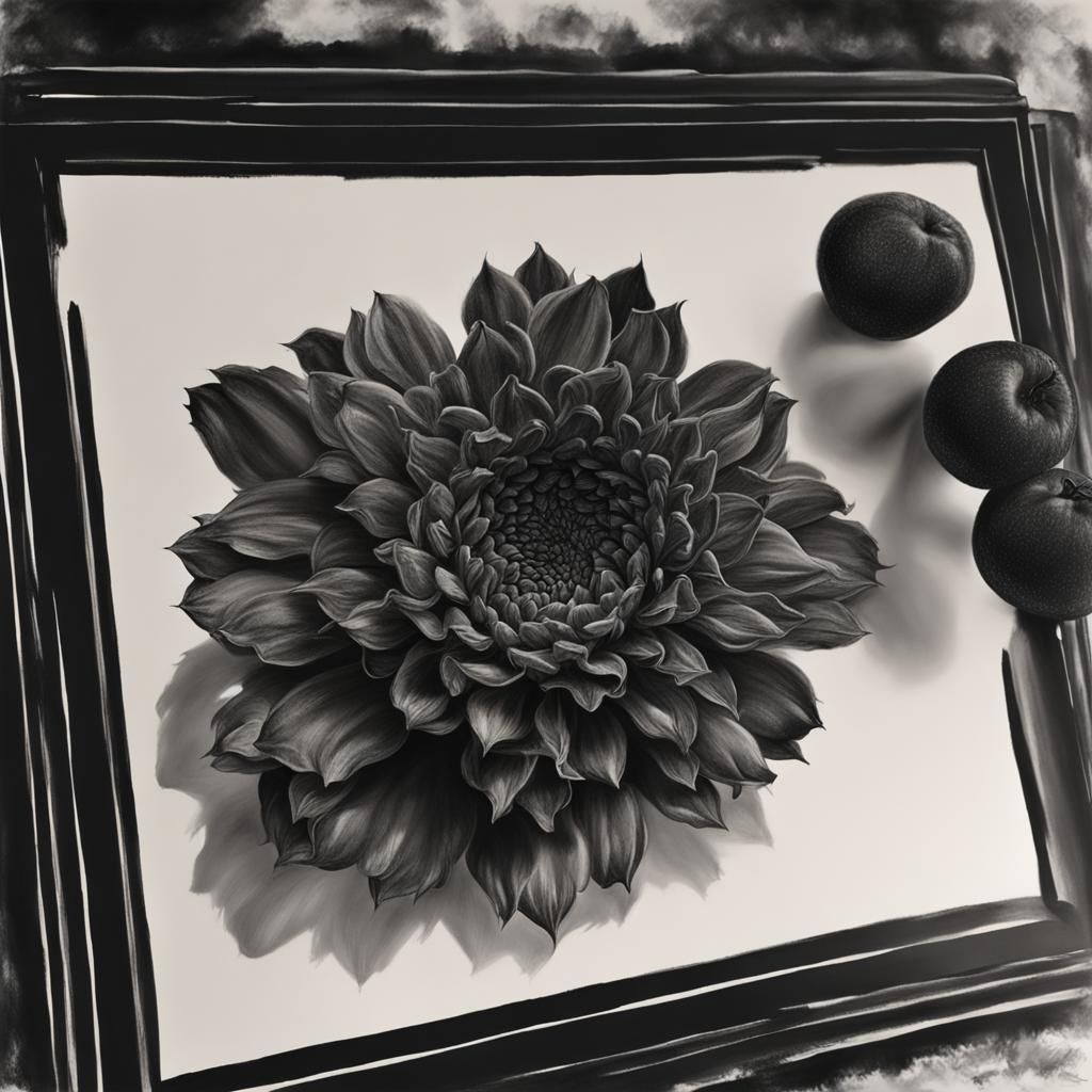 Hyperdetailed Charcoal Flower Drawing