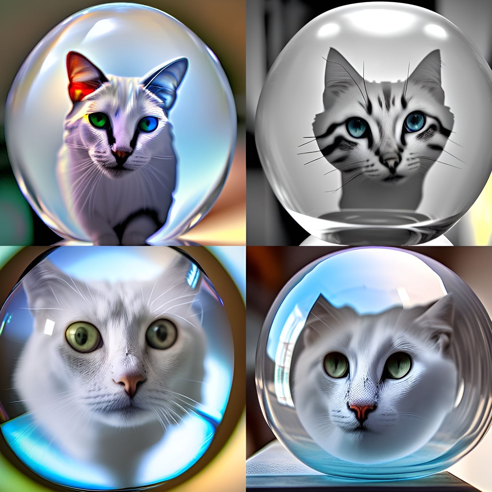 Photorealistic Glass Cat Portrait in Crystalline Detail