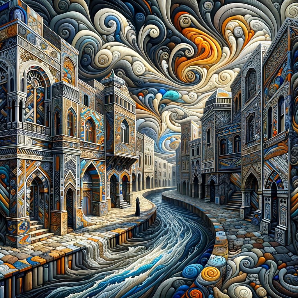 Abstract Middle-Eastern Town in Psychedelic 3D