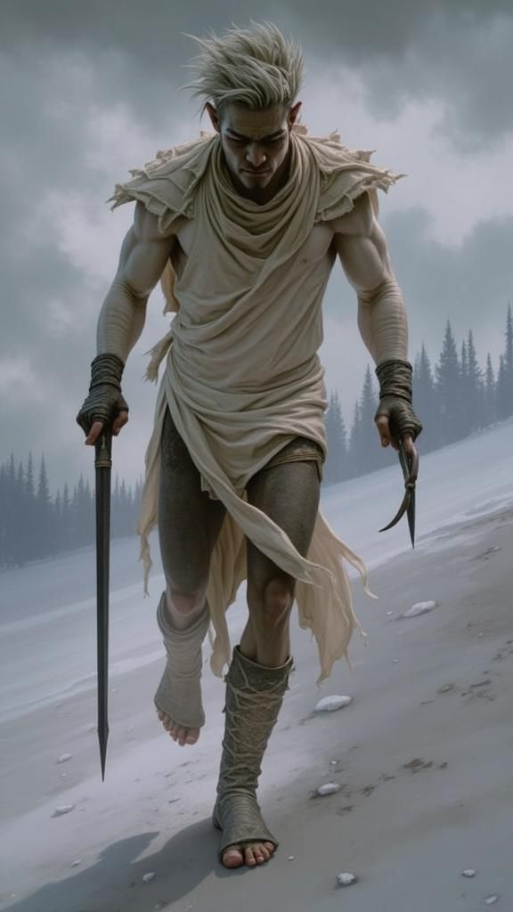 Icy Pale Demon with Platinum Hair, Dark Fantasy Art