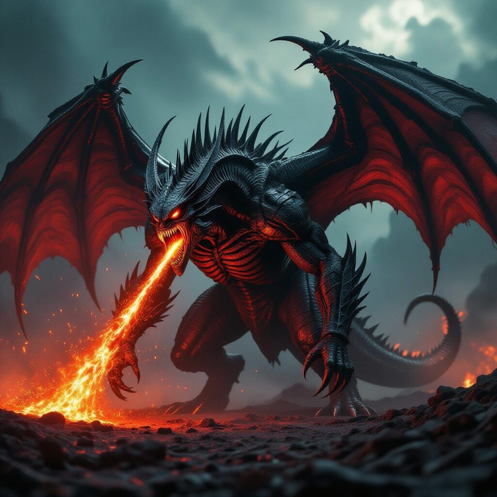 Giger-Inspired Dragon Spewing Magma in Hell