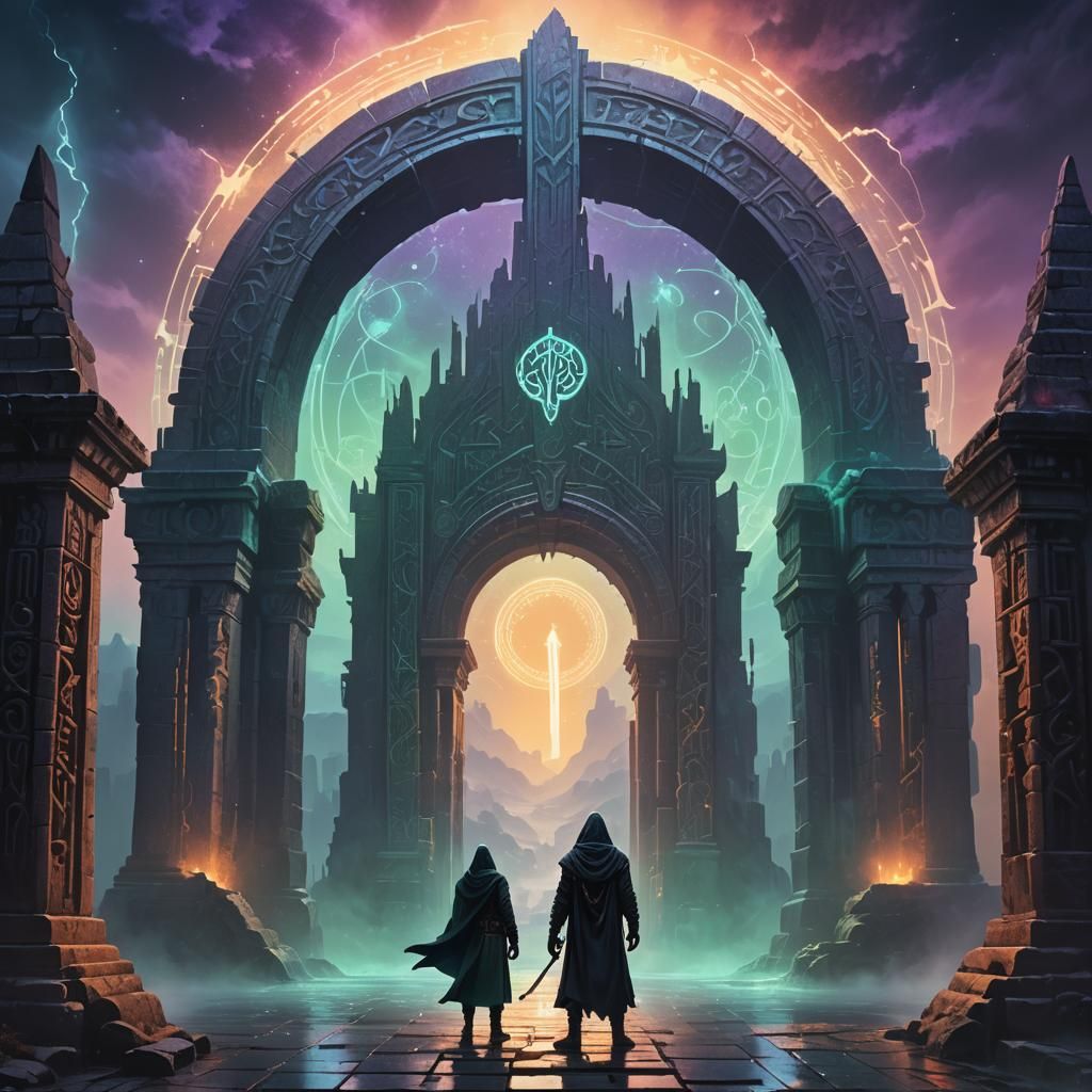Mystical Portal to Ancient City: Fantasy Art