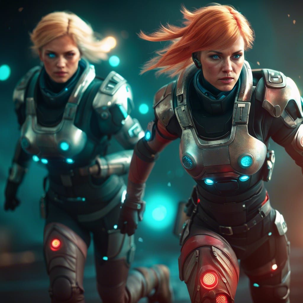 Space Soldiers Fleeing Fire in Cinematic 3D