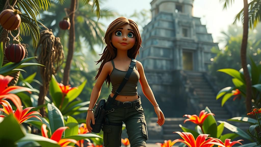 Muppet Lara Croft Finds Mayan Temple, Pixar Style